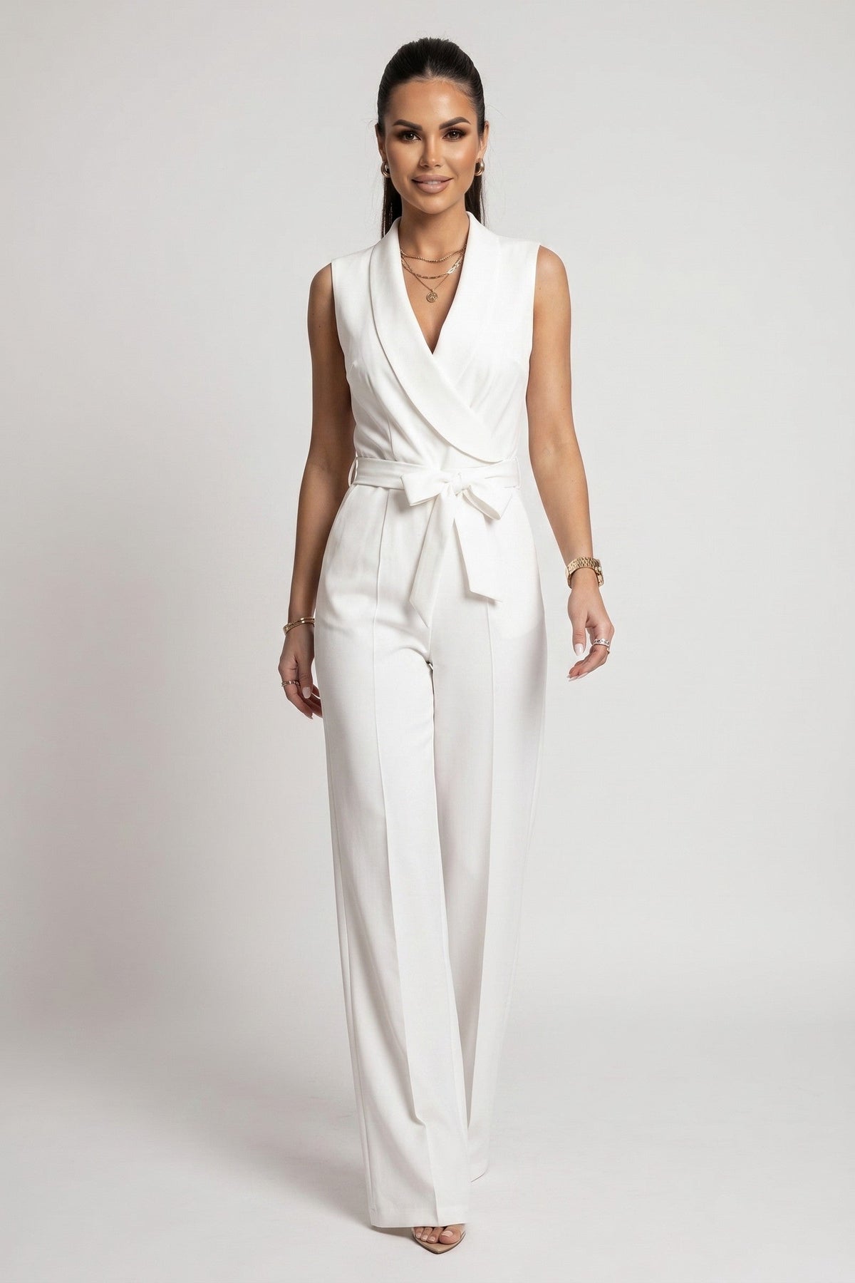 Jumpsuit Women - Sleeveless Wide Leg Jumpsuit with Tie Waist