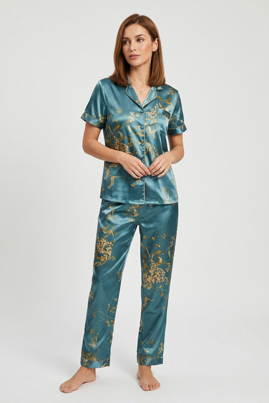 Pyjama Set Women - Satin Pyjama Set with Short Sleeves