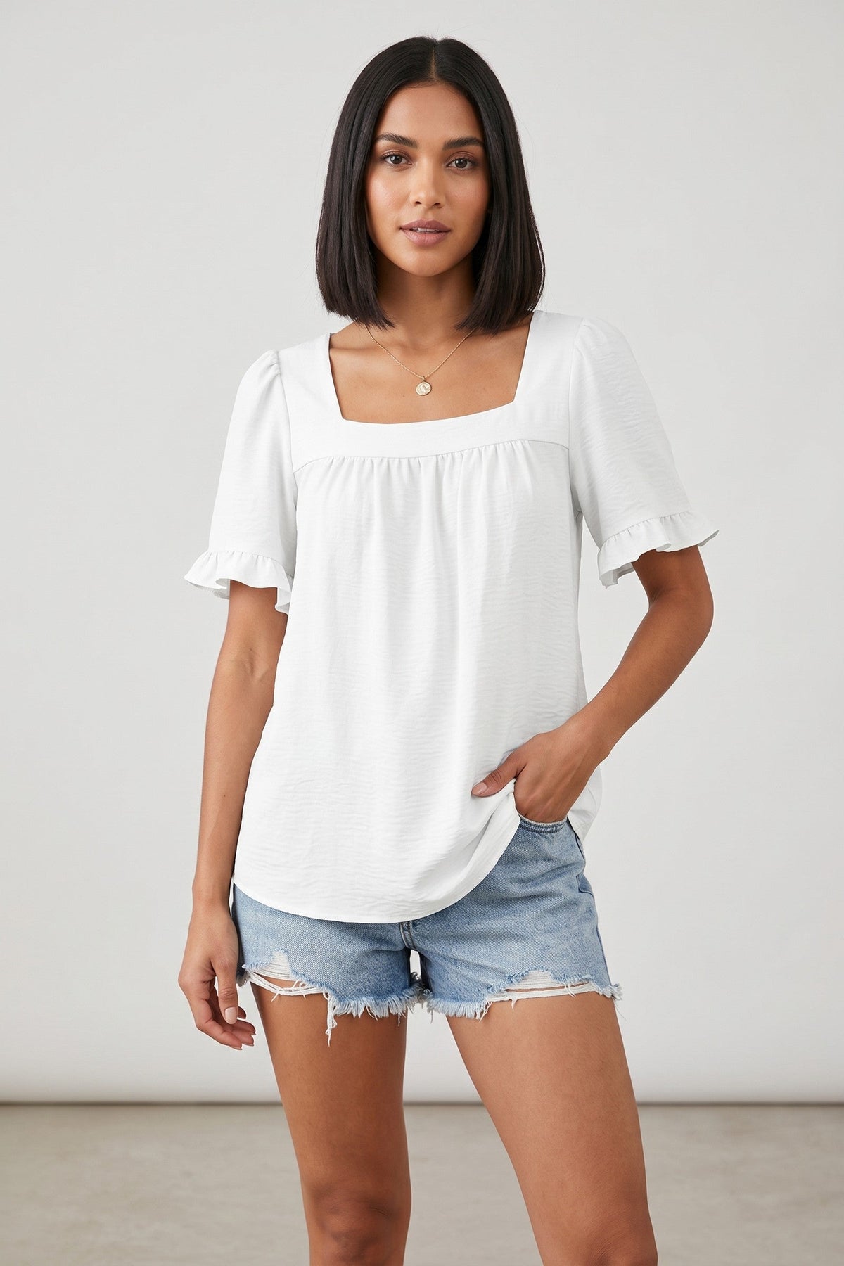 Top Women - Square Neck Summer Top with Short Sleeves