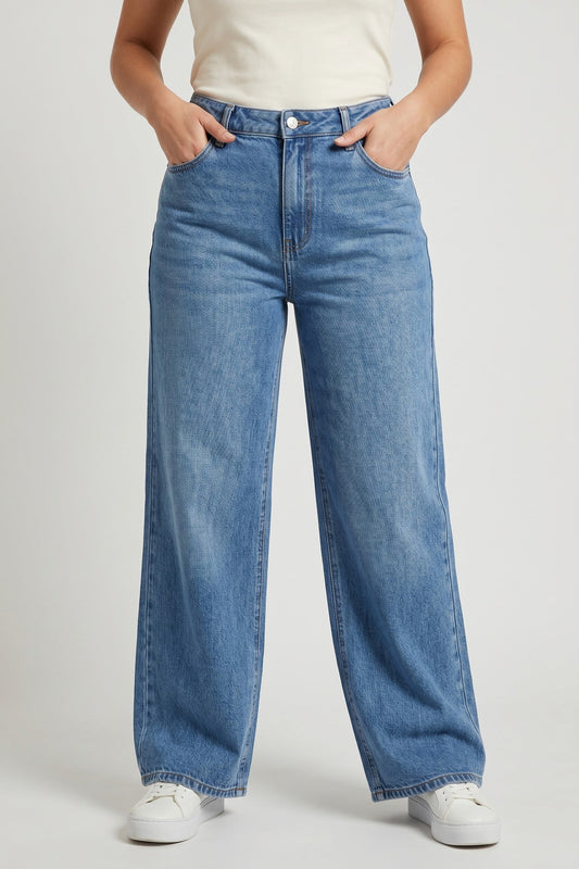Jeans Women - Wide Leg Denim Jeans with High Waist
