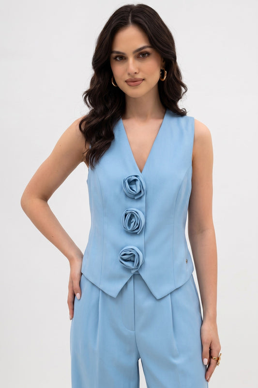 Waistcoat Women - Sleeveless Rose-Trim Waistcoat with V-Neckline