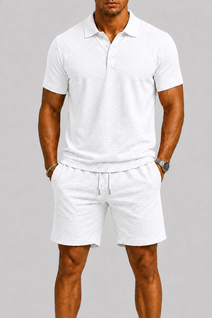 Set Men - Jacquard Two-Piece Summer Outfit with Shirt and Shorts