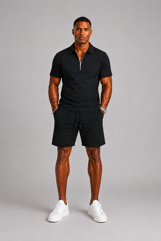 Set Men - Zip-Up Two-Piece Summer Outfit with Polo and Shorts
