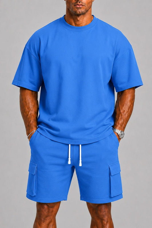 Set Men - Oversized Two-Piece Summer Outfit with T-Shirt and Cargo Shorts