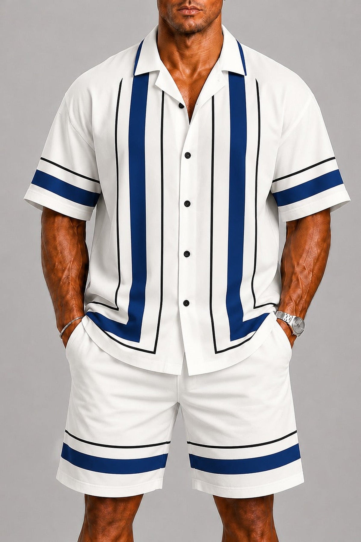 Set Men - Geometric Print Two-Piece Summer Outfit with Short Sleeves