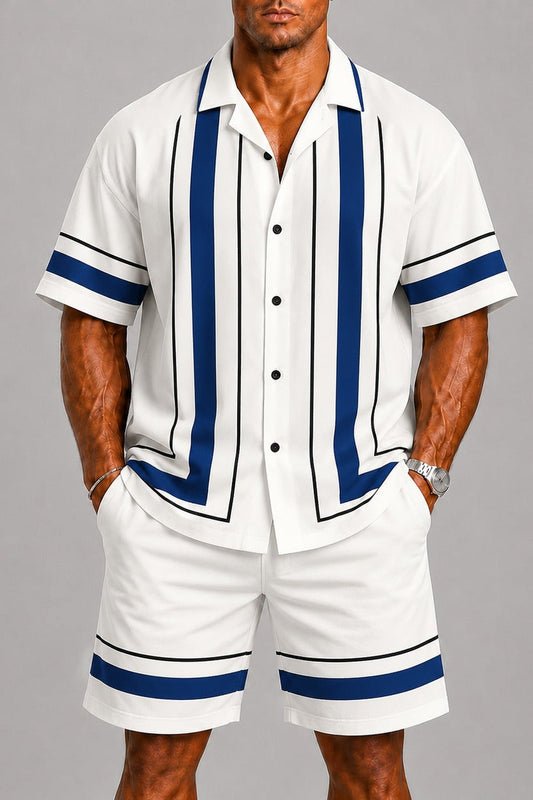 Set Men - Geometric Print Two-Piece Summer Outfit with Short Sleeves