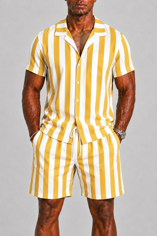 Set Men - Striped Two-Piece Summer Outfit with Short Sleeves