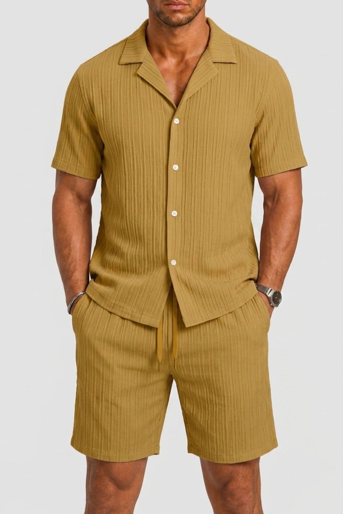 Set Men - Breathable Linen Two-Piece Summer Outfit with Short Sleeves