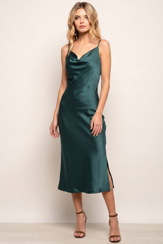 Dress Women - Satin Cowl Neck Slip Midi Dress