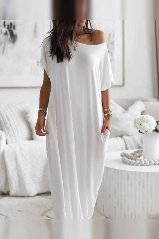 Dress Women - Oversized Off-Shoulder Dress with Asymmetric Hem