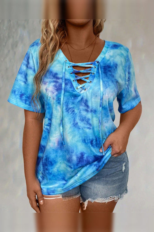 Top Women - Loose Tie-Dye Tank Top with Cross-Strap Detail