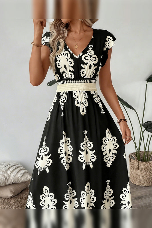 Maxi Dress Women - Baroque Print Maxi Dress with High Waist