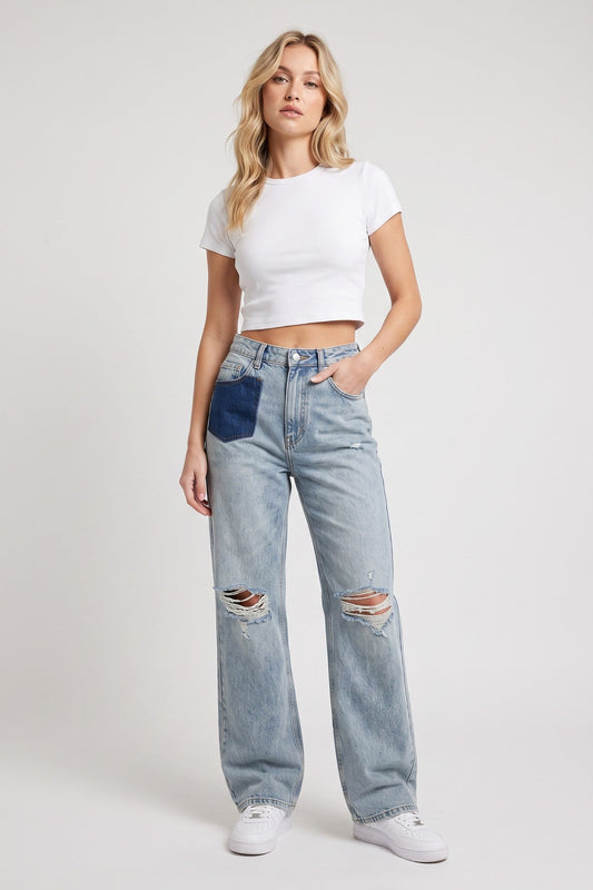 Jeans Women - Baggy Ripped Jeans with Wide Leg