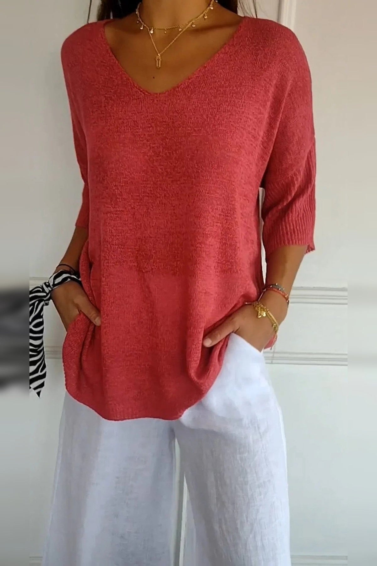 Knit Top Women - Breathable V-Neck Knit Top