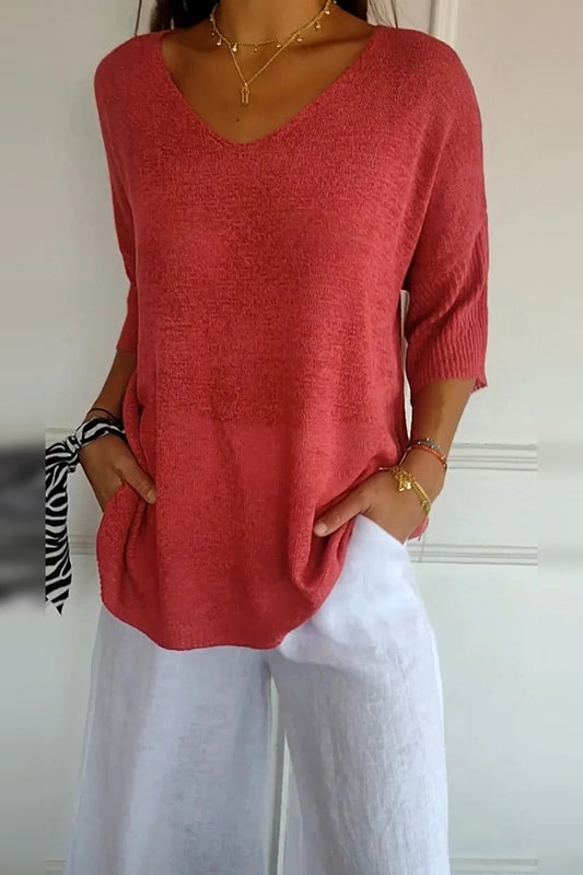 Knit Top Women - Breathable V-Neck Knit Top