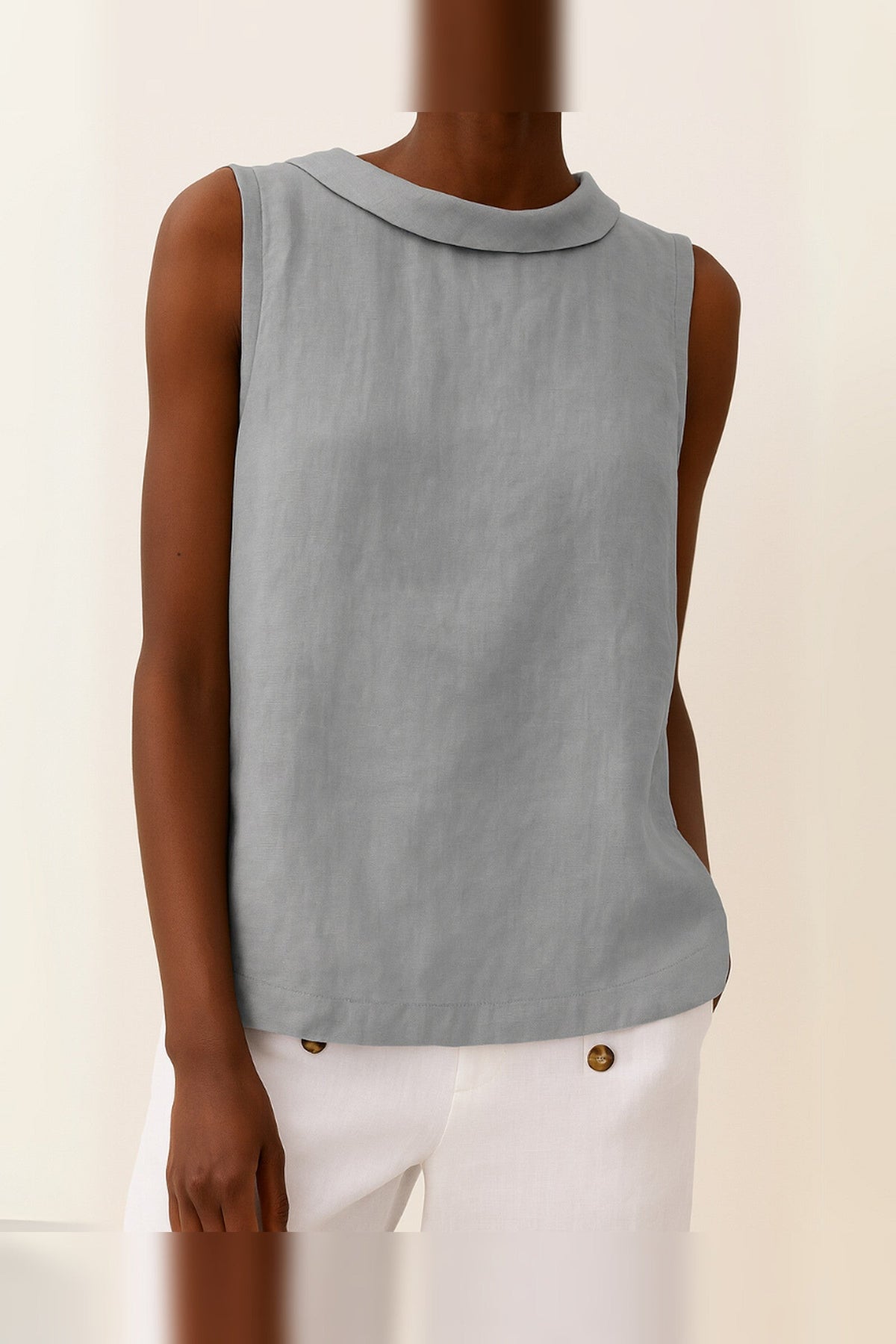 Top Women - Sleeveless Tank Top with Rolled Collar