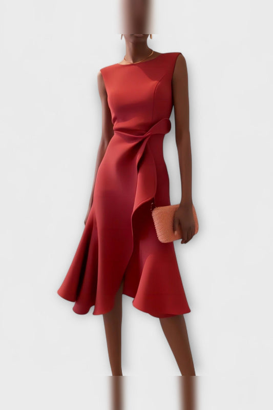 Midi Dress Women - Draped Asymmetric Midi Dress
