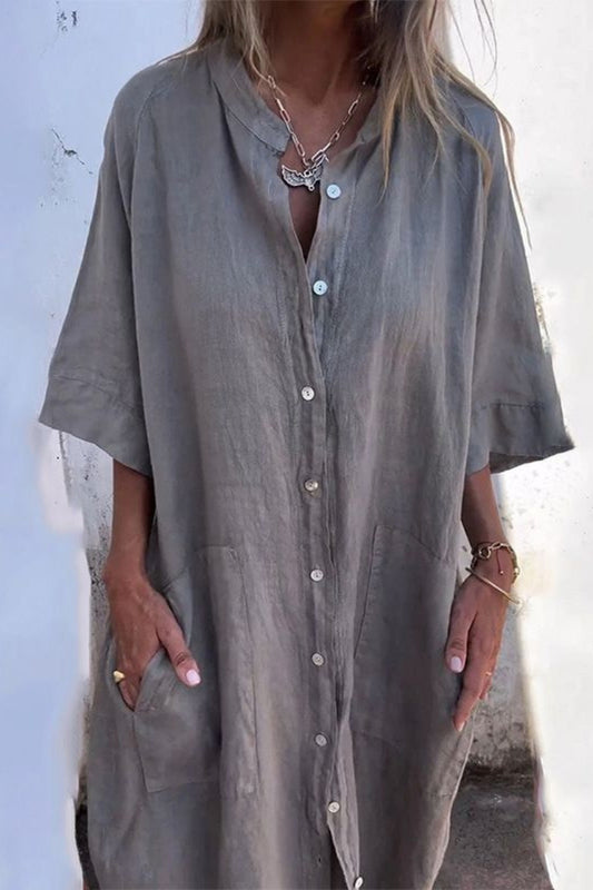 Dress Women - Boho Lightweight Shirt Dress with Button Front