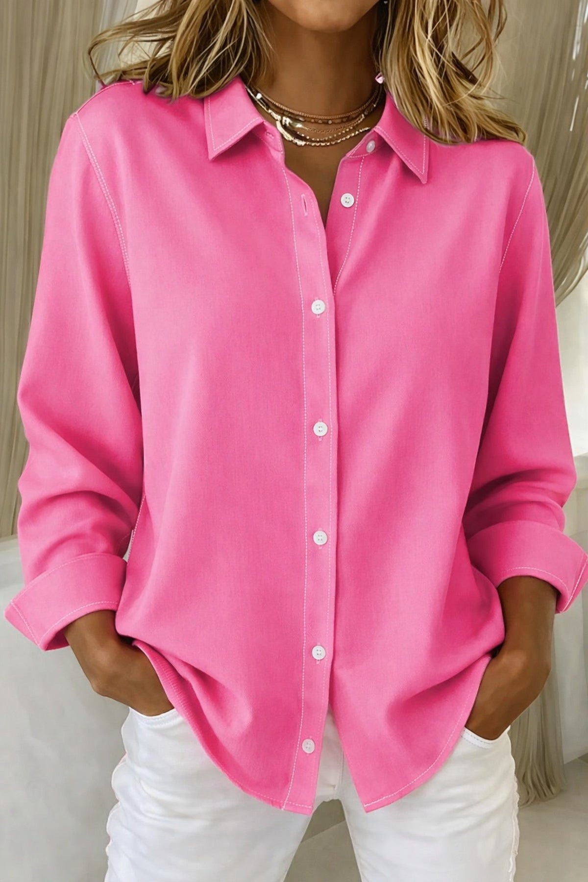Blouse Women - Breathable Woven Blouse with Button Front