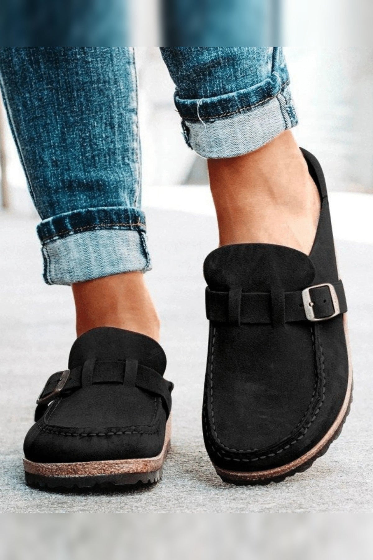 Clogs Women - Cushioned Cork Sole Clogs with Adjustable Buckle