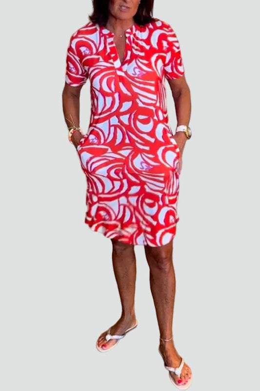 Dress Women - Mini Abstract Print Dress with Short Sleeves