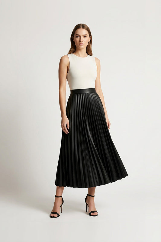 Midi Skirt Women - Pleated Midi Skirt with High Waist