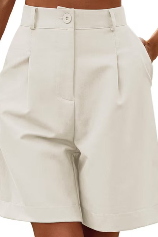 Shorts Women - High-Waisted Pleated Shorts with Button Front