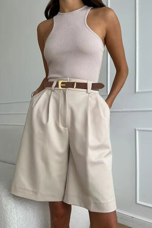 Shorts Women - High-Waist Shorts with Gold Buckle Detail