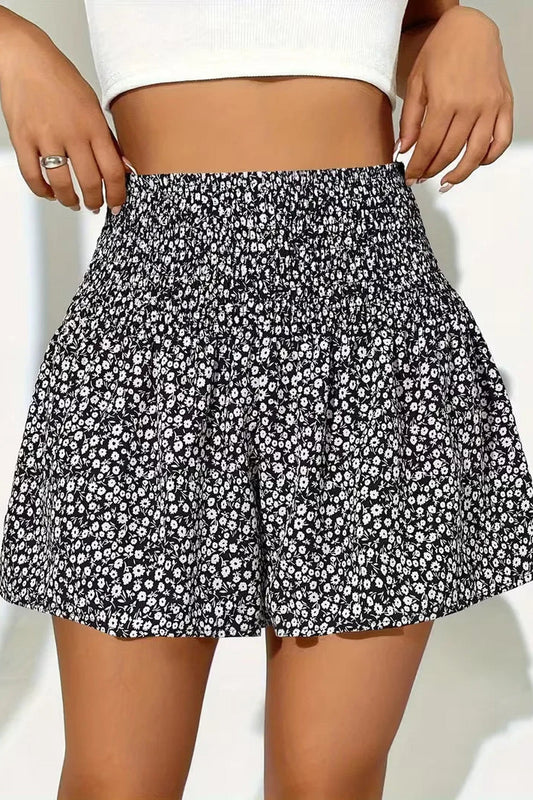 Shorts Women - Floral High-Waist Shorts with Wide-Leg Cut