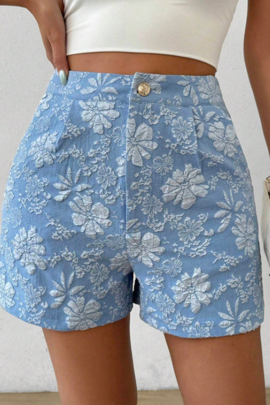 Shorts Women - High-Waist Herringbone Shorts with Button Closure