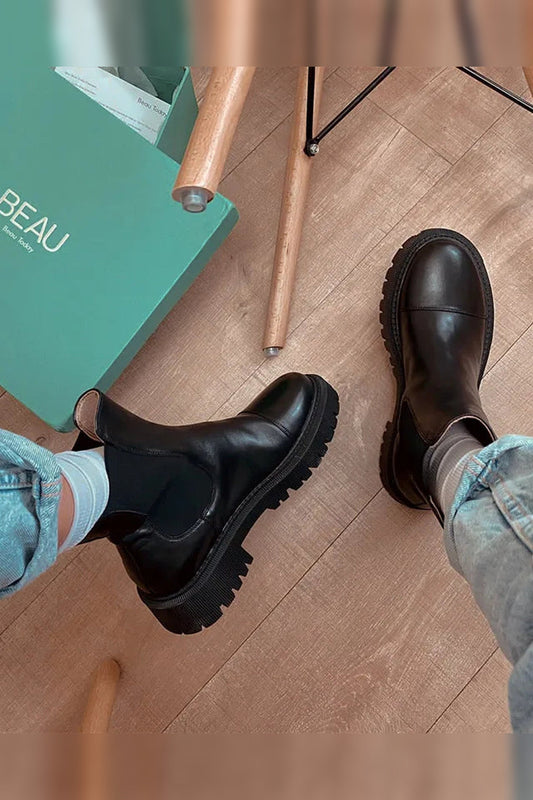 Boots Women - Leather Chelsea Boots with Block Heel