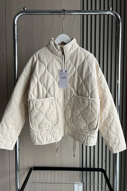 Jacket Women - Quilted Jacket with High Collar and Patch Pockets