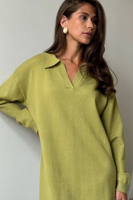 Dress Women - Knitted Jumper Dress with Polo Neck