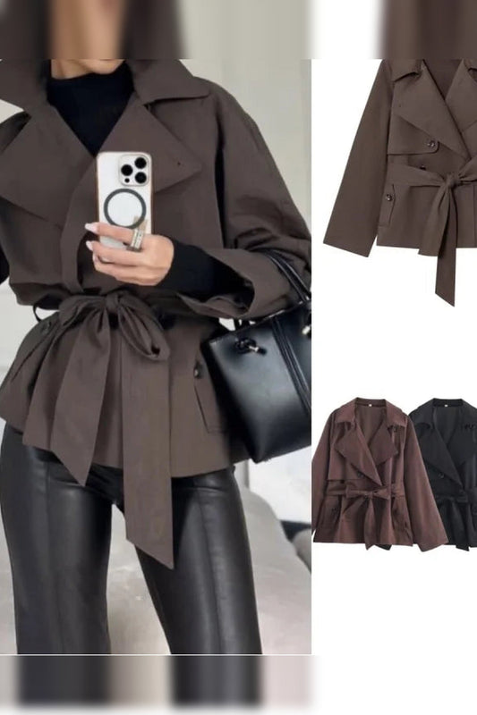 Trench Coat Women - Double Breasted Trench Coat with Belted Waist