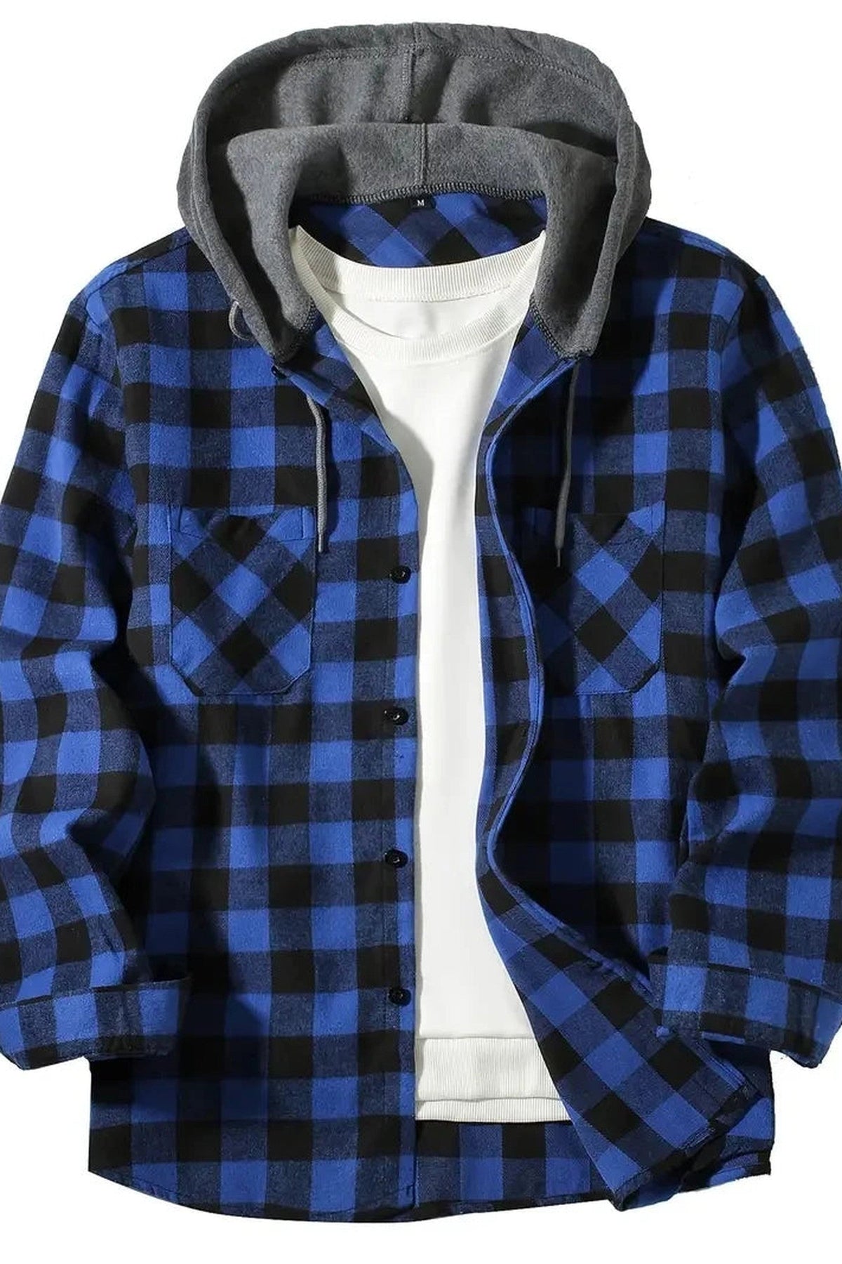 Shirt Men - Hooded Flannel Overshirt with Sherpa Lining