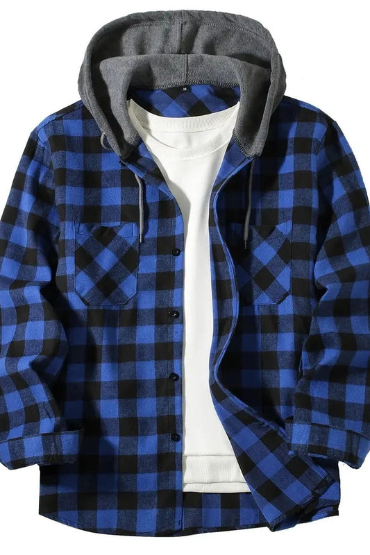 Shirt Men - Hooded Flannel Overshirt with Sherpa Lining