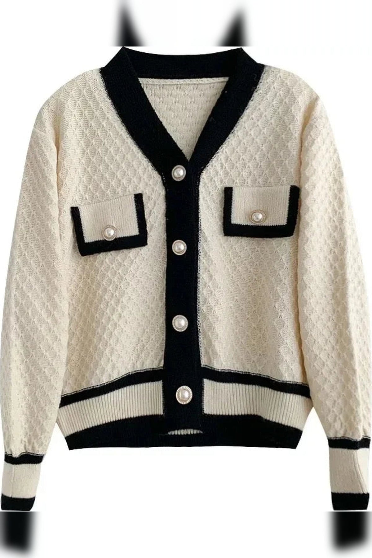 Cardigan Women - Contrast Trim Knit Cardigan with Pockets