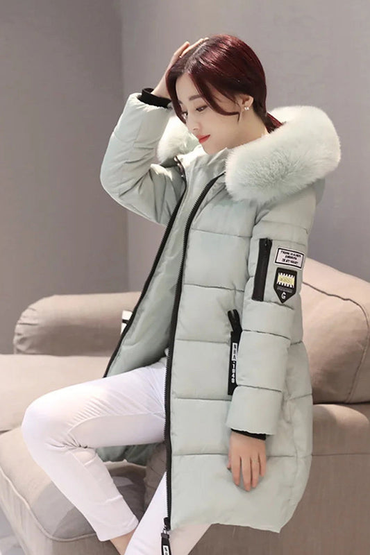 Coat Women - Hooded Padded Parka with Faux Fur Trim