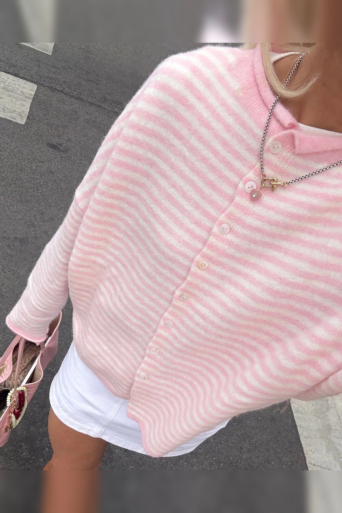 Cardigan Women - Striped Knit Cardigan with Button Front