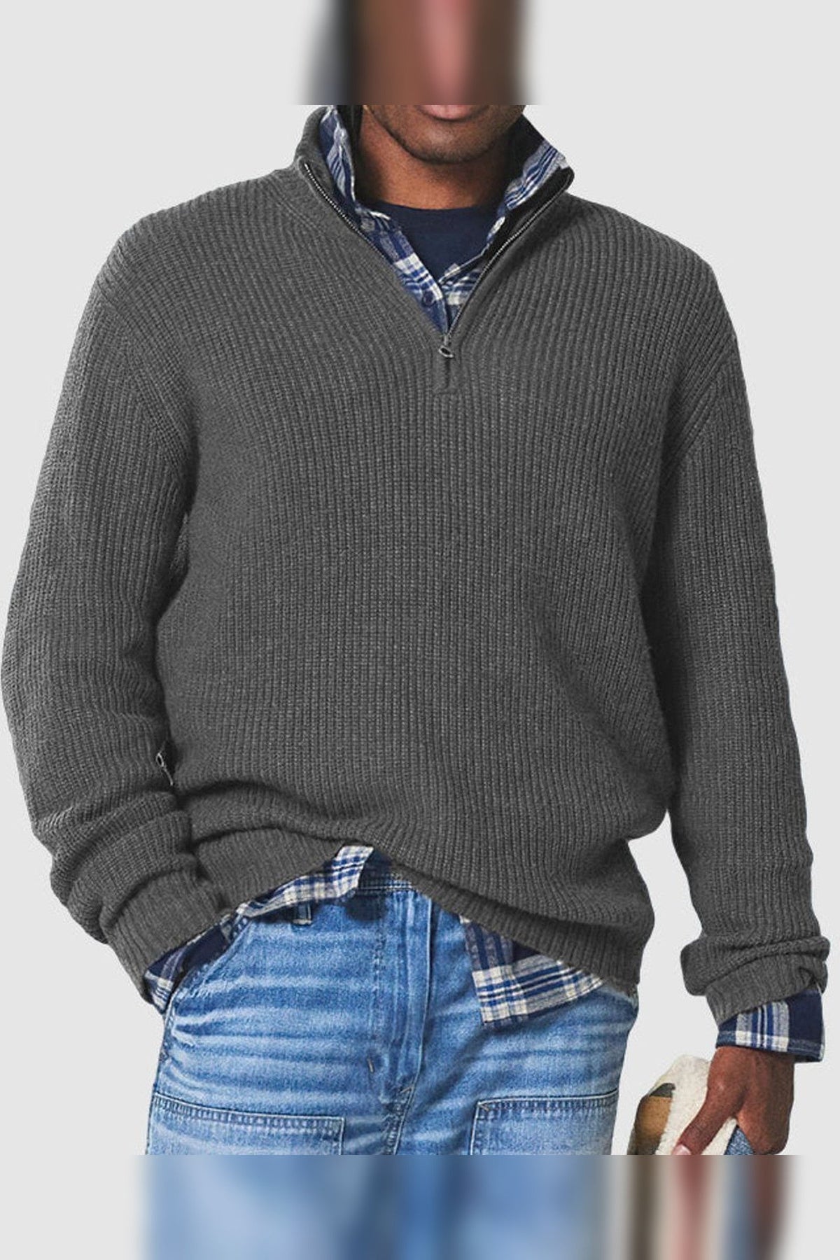 Jumper Men - Quarter-Zip Ribbed Jumper