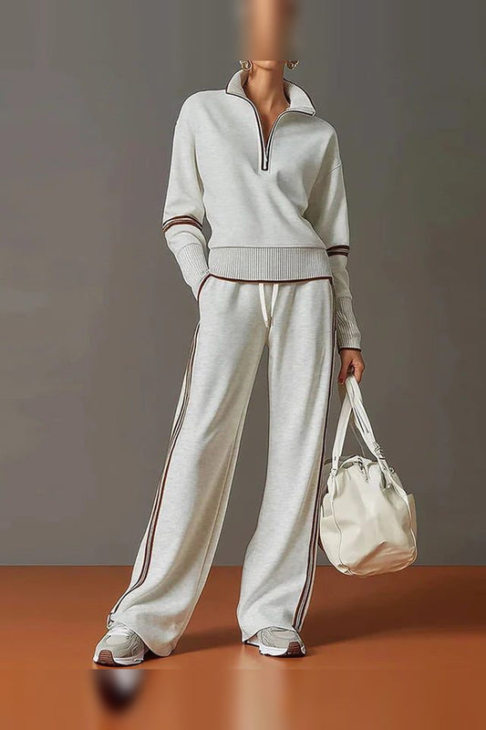 Loungewear Set Women - Zip-Front Quarter-Zip Lounge Set with Stand Collar