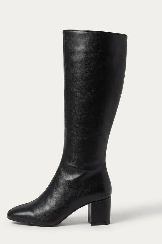 Knee High Boots Women - Leather Knee High Boots with Block Heel