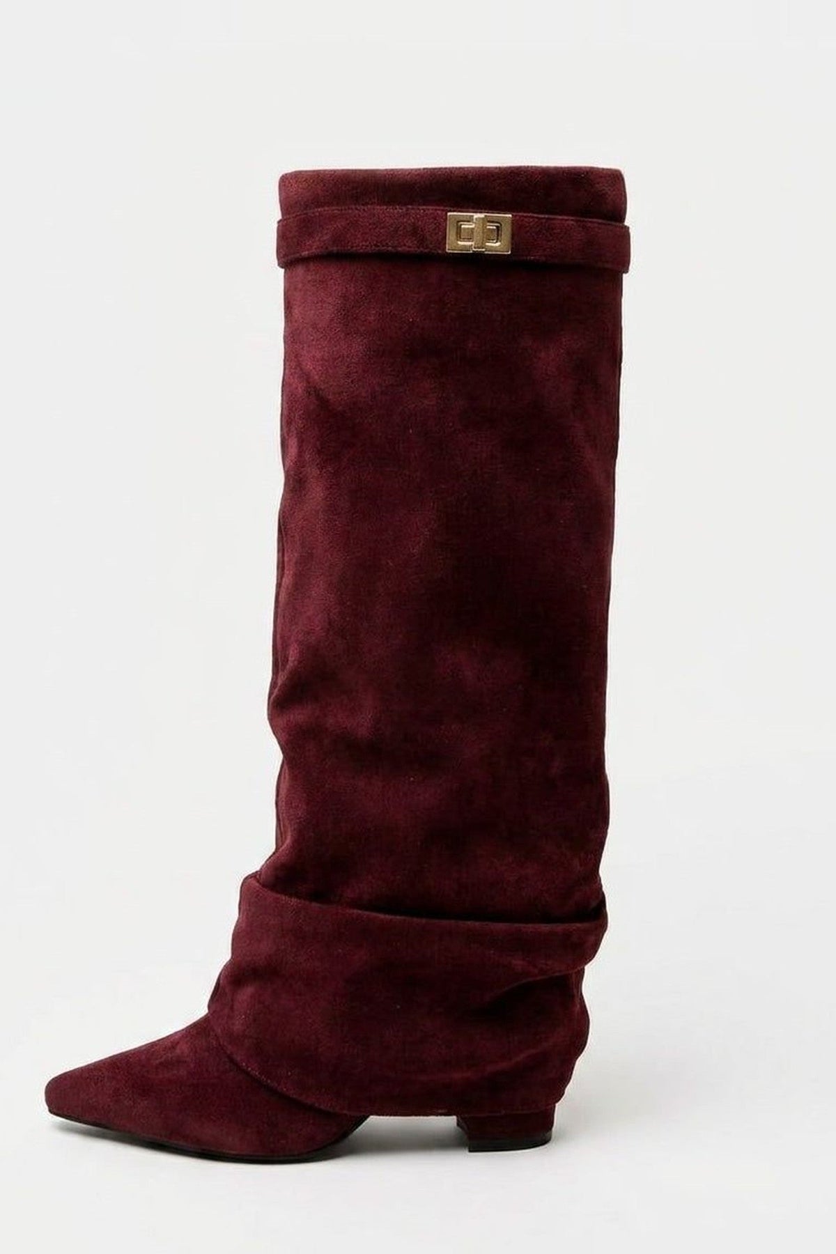 Knee High Boots Women - Fold-Over Slouchy Knee High Boots with Block Heel