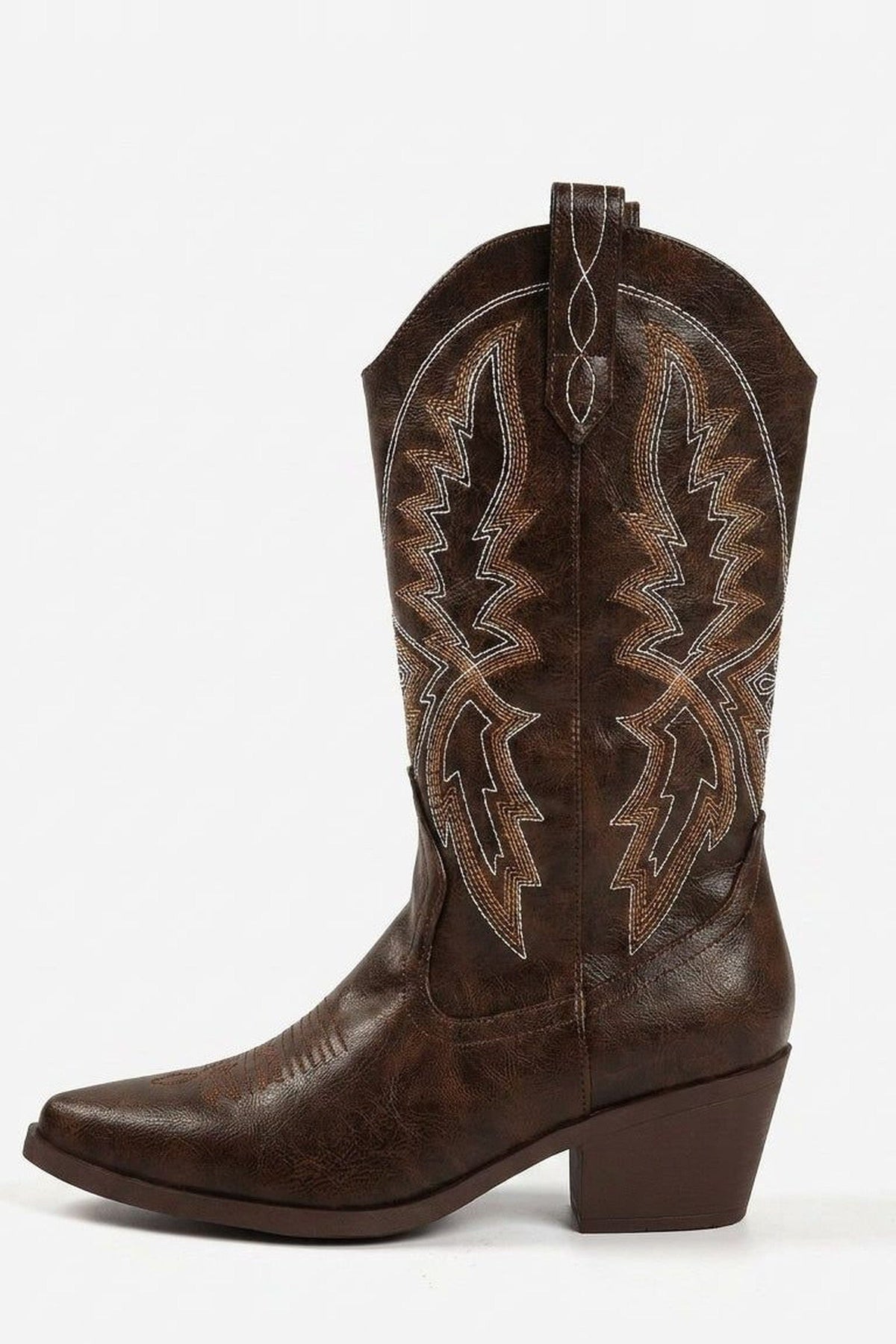 Knee High Boots Women - Leather Embroidered Knee High Boots with Block Heel