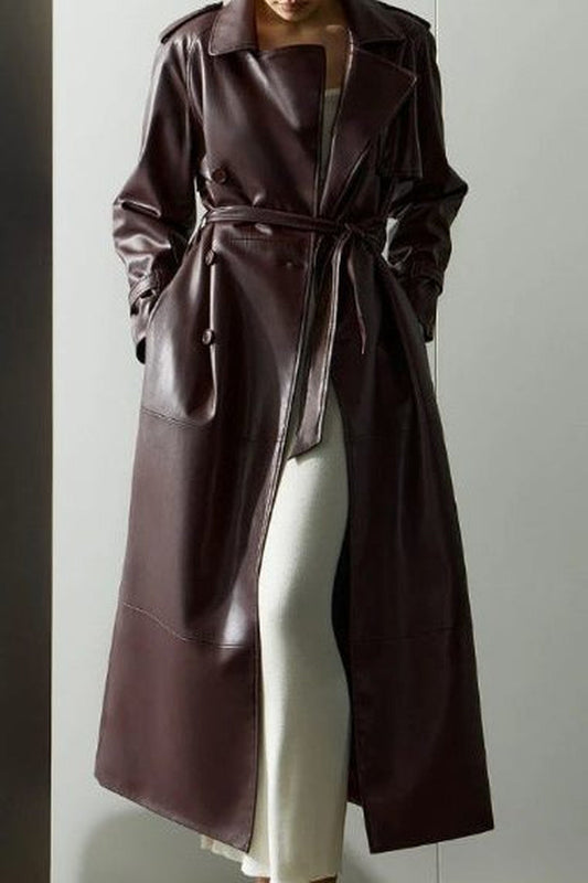 Trench Coat Women - Belted Leather Trench Coat