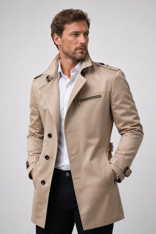 Trench Coat Men - Belted Tailored Trench Coat
