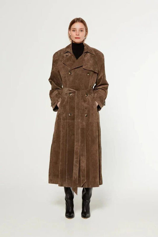 Trench Coat Women - Belted Suede Trench Coat