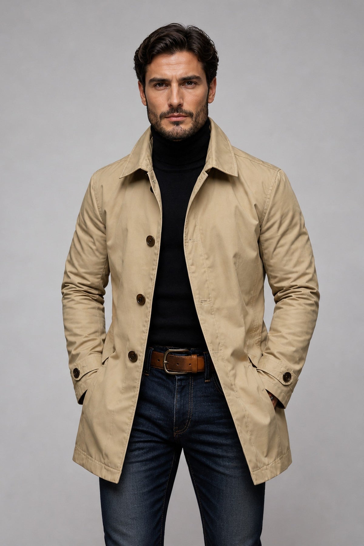 Coat Men - Lightweight Longline Coat with Side Pockets