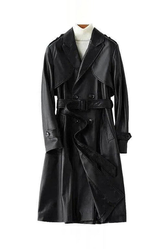 Trench Coat Women - Double-Breasted Belted Trench Coat with Long Sleeves
