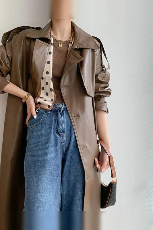 Trench Coat Women - Belted Leather Trench Coat